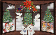 Christmas scene puppies