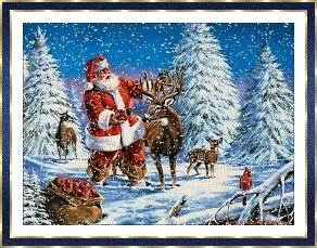 cartoon santa and his reindeer