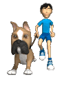 boy and dog walking